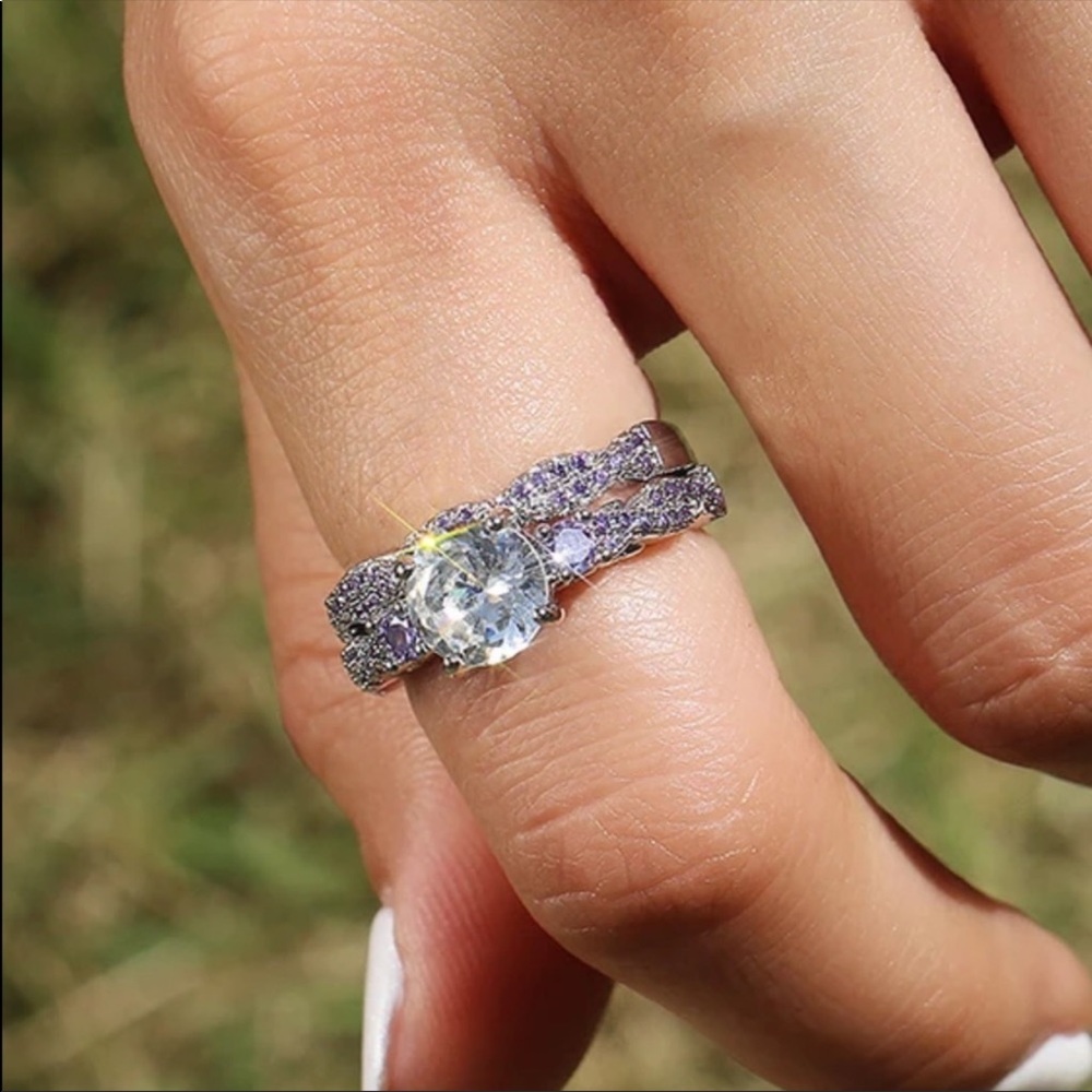 New 925 Silver Beautiful 2 pc Set CZ Women’s Ring - Picture 4 of 4